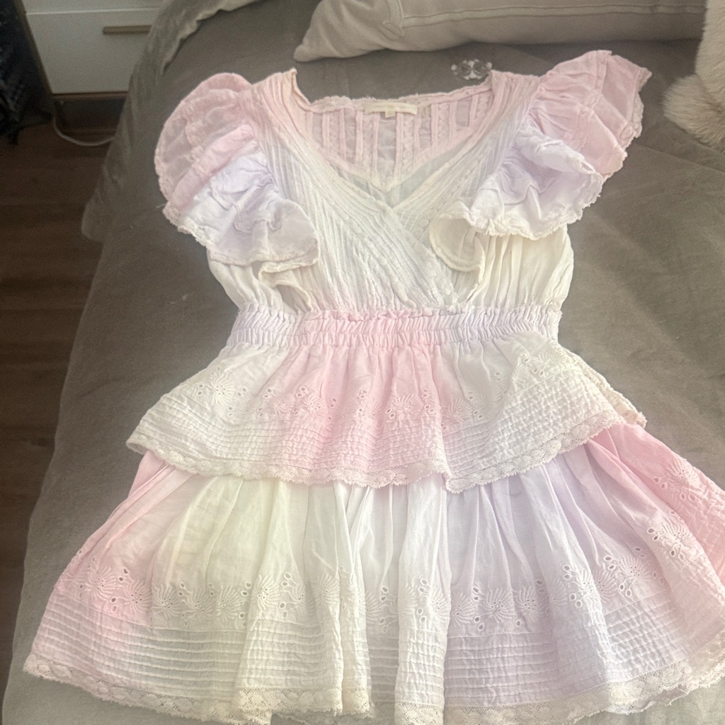 Loveshackfancy Pink And White Ruffled Dress